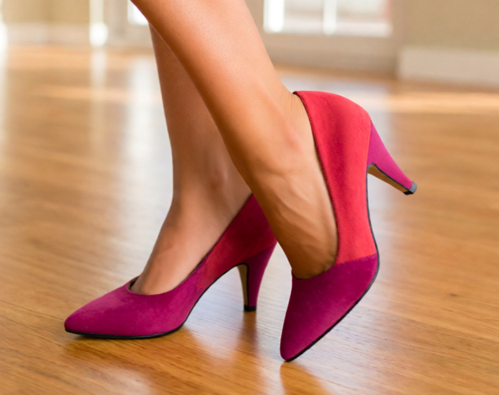 Morgan Taylor colorblock coral fuchsia suede pump 6